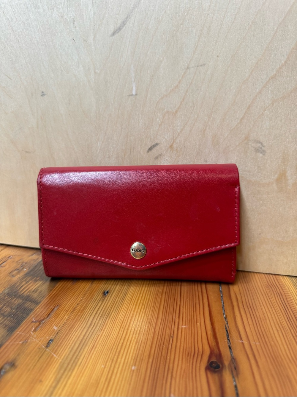 Lodis Red genuine Leather Snap Wallet RFID protection